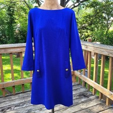 Eliza J Sheath Dress Blue Long Sleeve Shift Size 10