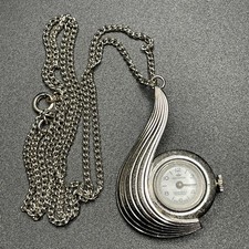 Vintage Harvester Silver-Tone Mechanical Swiss Pendant Watch Necklace - Runs