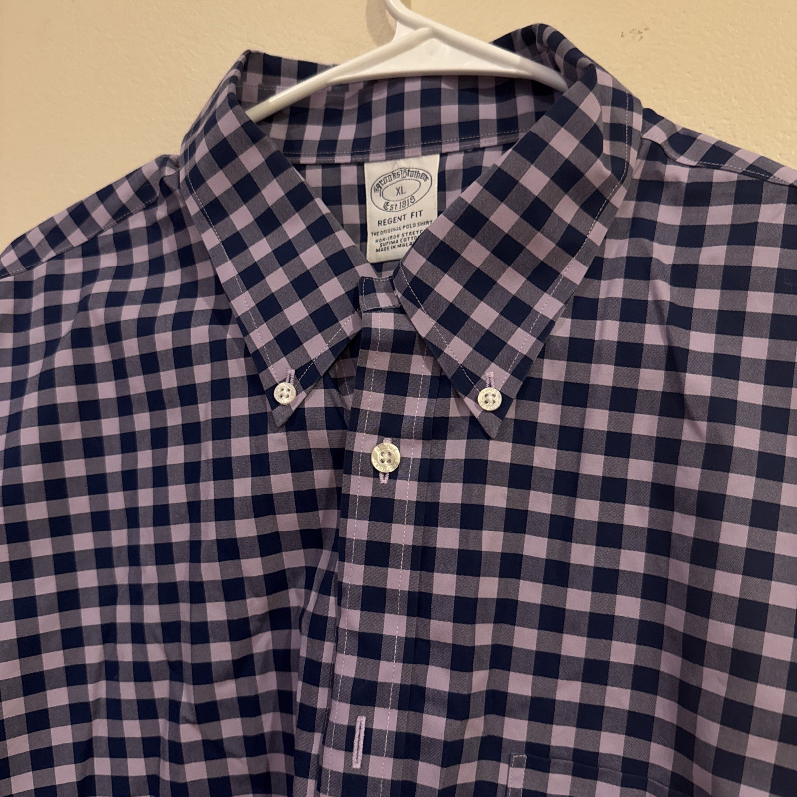 Brooks Brothers 1818 Shirt Men XLarge XL Blue and purple Gingham Regent Cotton