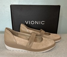 Vionic Women  s Suede Mary Jane Wedge Heels Judie Shoes Wheat Brown Size 9