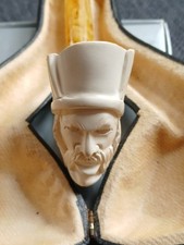 Vintage Meerschaum Handcrafted Tobacco Smoking Pipe Carved Pirate Head With Case