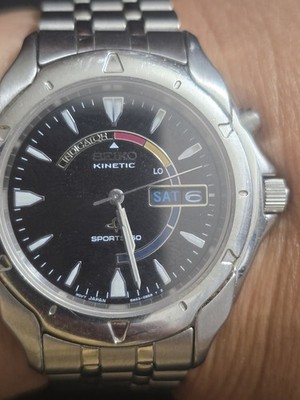 Vintage Seiko Kinetic 5M43-0B19 Sports 50 Men's Black Dial Watch