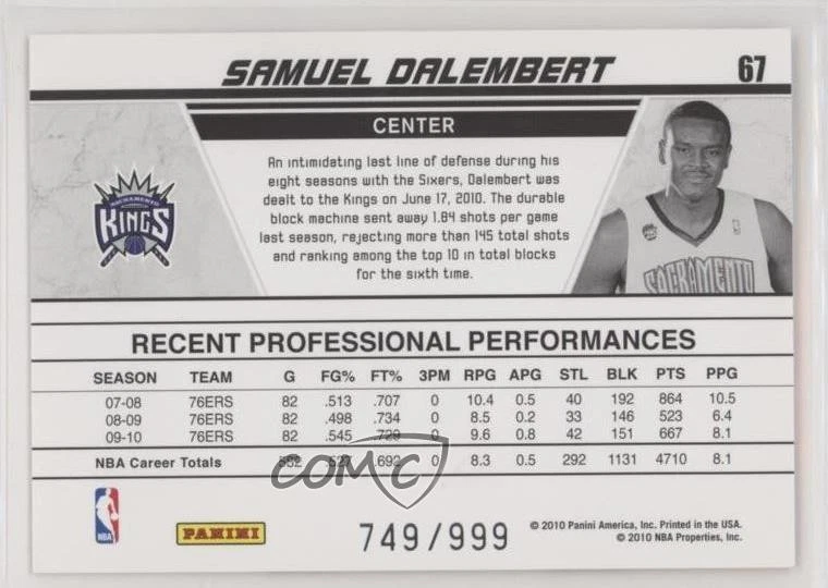 2010-11 Donruss Production Line /999 Samuel Dalembert #67 - Image 2 of 2
