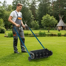 19in Push Spike Aerator, Heavy Duty Rolling Lawn Aerator,with U-shaped Handle