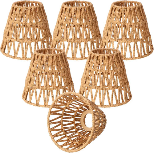 Small Rattan Bell Lamp Shade Boho Handwoven Barrel Rattan Chandelier Shades Repl
