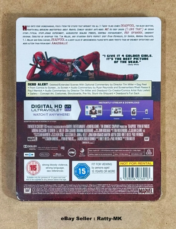 DEADPOOL - UK EXCLUSIVE BLU RAY STEELBOOK - NEW & SEALED - Image 2 of 4