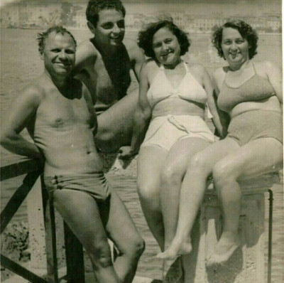 Vintage Photo Shirtless Man Trunks Bulge Plump Women Woman Gay Men Bikini