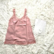 CHRISTIAN DIOR Lingerie Pink Satin Camisole Lace Trim Cami Slip Tank Top Size M