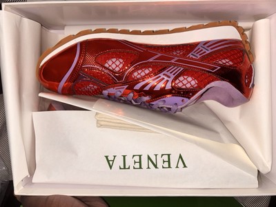 Bottega Veneta Red Purple Geometric Lace-Up Low Top Men's Athletic Sneakers