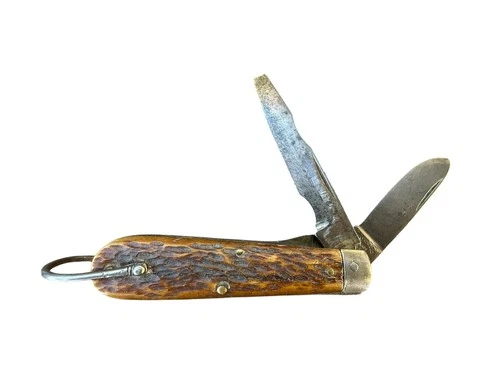 WW1I PAL BLADE CO. MILITARY 2 BLADE  POCKET KNIFE w BONE SCALES