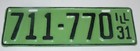 Vintage 1931 Illinois License Plate 711-770 ILL 31 — photo 1