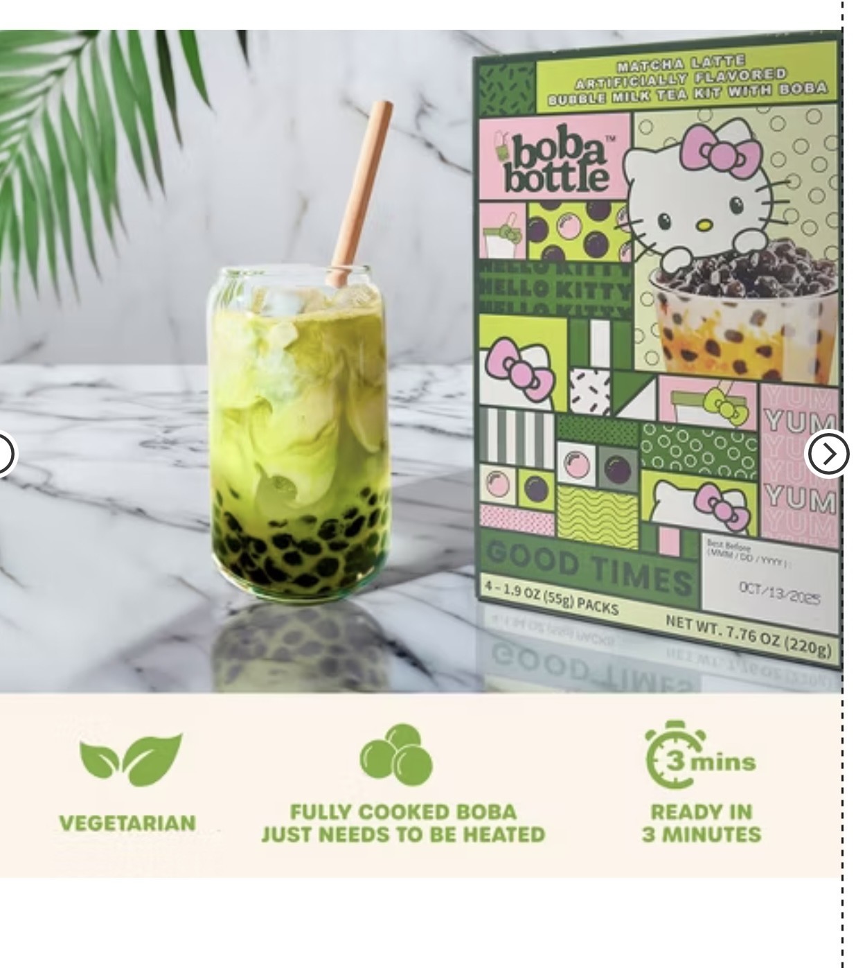Lot of 3 A-Sha HELLO KITTY BOBA BUBBLE MILK TEA KIT GREEN MATCHA FLAVOR Sealed