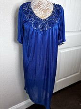 Lati Fashion Intimates Women  s Nightgown Lounge BlueEmbellished Neckline Silky M