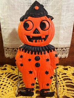 SCARCE Antique Halloween Jack o' Lantern Clown Diecut Decoration Germany 1920s