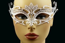 LASER CUT Metal Venetian Masquerade Costume Prom Party Wedding White Fox Mask