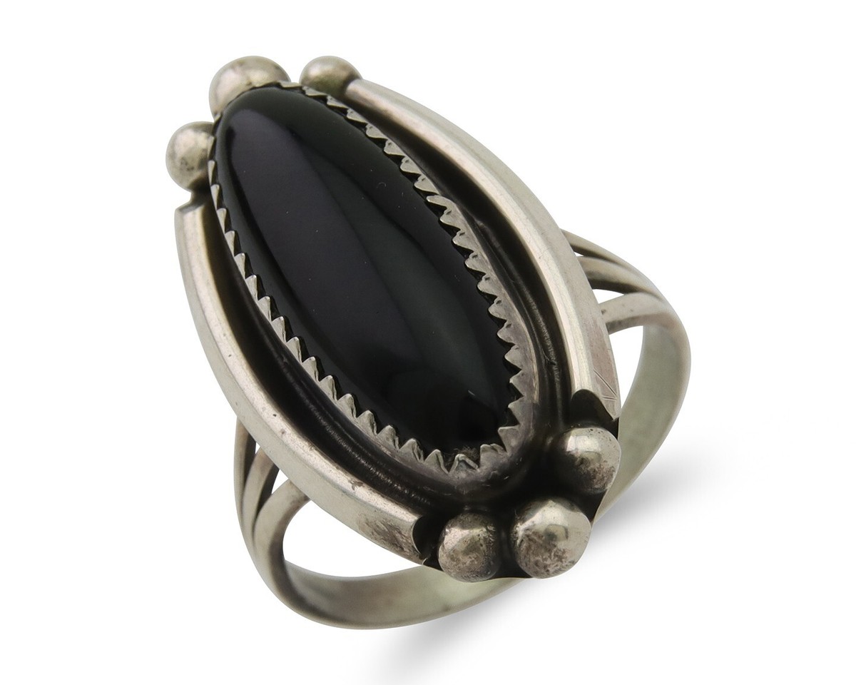 Navajo Handmade Ring 925 Silver Black Onyx Artist Signed SC C.80