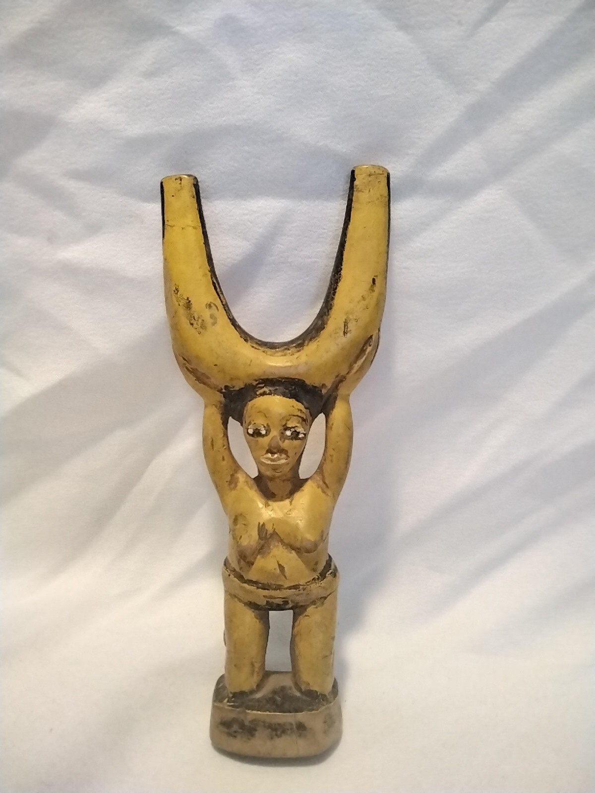 Vintage African Polychrome Carved Woman Slingshot