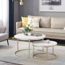 Couchtisch Sofatisch 2er Set Weiß Marmor Optik Satztisch Tisch Rund 60&40cm