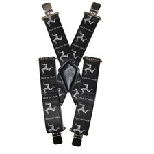 Isle of Man Motorcycle Bike Rider Braces IOM Adjustable Length Black  White