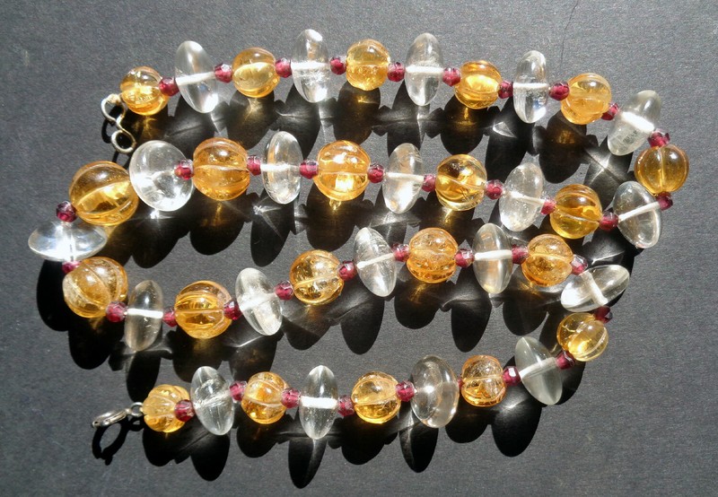 Crystal natural CITRINE 81 GEMSTONES necklace AUTHENTIC  garnet BEADS 21 inches