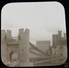 Glass Magic Lantern Slide CONWY CASTLE SUSPENSION BRIDGE C1910 WALES  