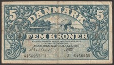 Denmark 5 Kroner P-30h(1) (1942) "VG" sign.: Friis