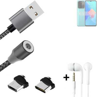 Daten-Lade-Kabel + Kopfhörer für Tecno Spark 8C mit USB-Typ C u. Micro-USB