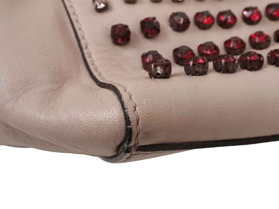 Valentino Stone Jewel 2-Way Handbag Pink Leather Tote Bag Women Rhinestone Large - Image 4 of 4