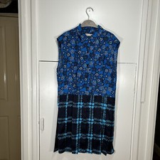 Uniqlo Marni Shirt Dress Blue Open Collar Pleated Floral Linen Blend Size M