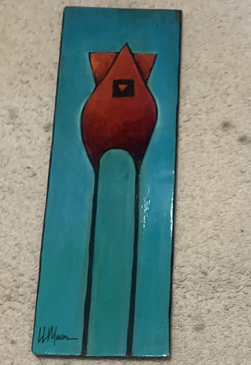 Lane Tree And Lily Bird Art Unframed On Shingle Board Painting. Artist LL Mason