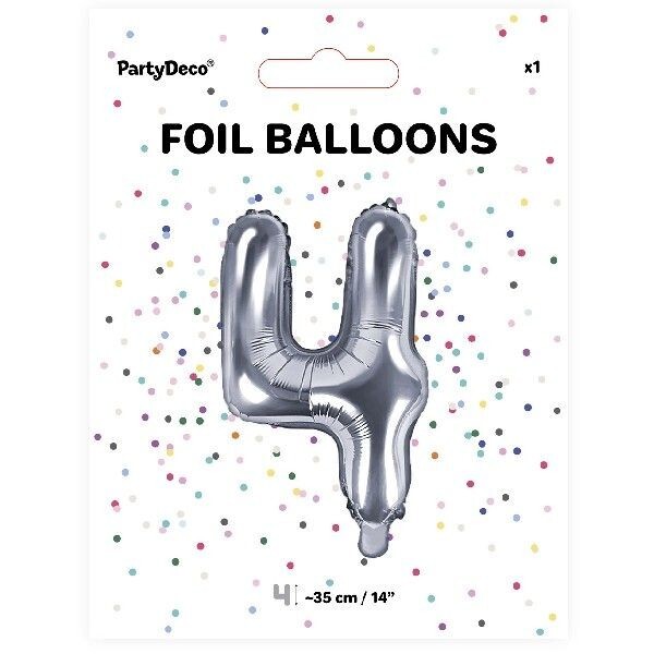 Age 4 Silver Air Foil Birthday Number Balloon