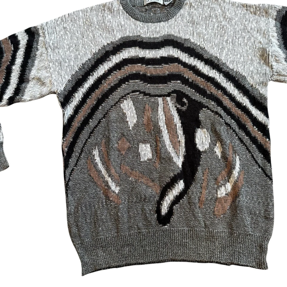 复古 90 年代毛衣抽象爷爷男式大码圆领针织套衫棉 — 第 2/4 张图片