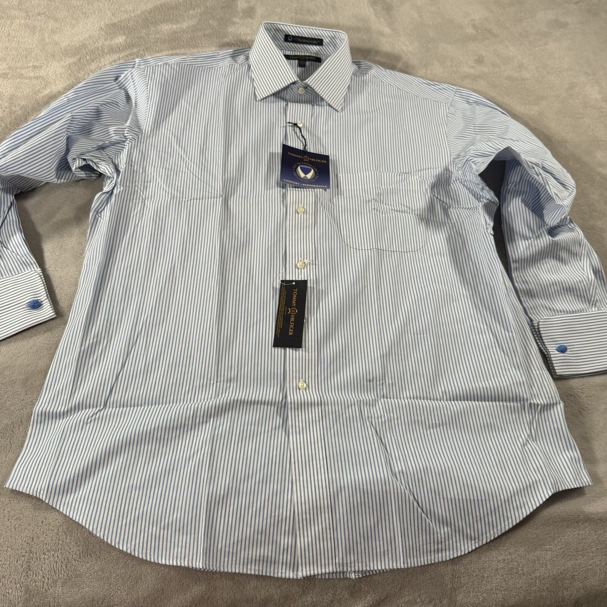 Tommy Hilfiger Men's Shirt TLC The Lifetime Collar 16.5 32-33 Large Blue French Tommy Hilfiger Men's Shirt TLC The Lifetime Collar 16.5 32-33 Large Blue French