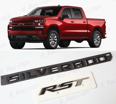 2PCS Rear Matte Black Silverado Chrome Black RST Emblem Fit 2019-2022 Silverado