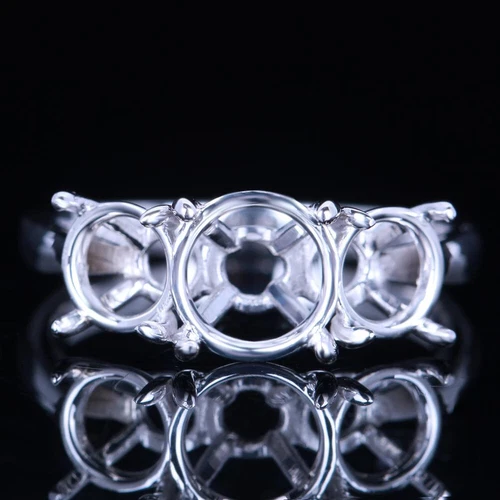 Anillo de plata de ley 925 semi montaje 8 mm redondo 3 piedras anillo de promesa - Imagen 3 de 3