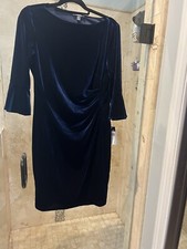 Ladies Blue Velvet Dress Chaps Formal/Cocktai HolidayParty l bell sleeve new nwt