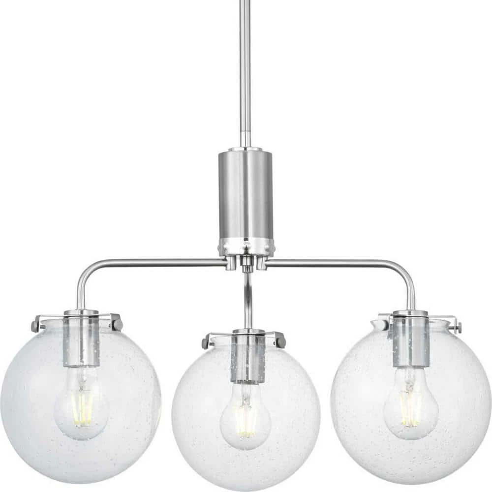 Progress Lighting Berea 3 Light Brushed Nickel Chandelier Clear Seeded Glass