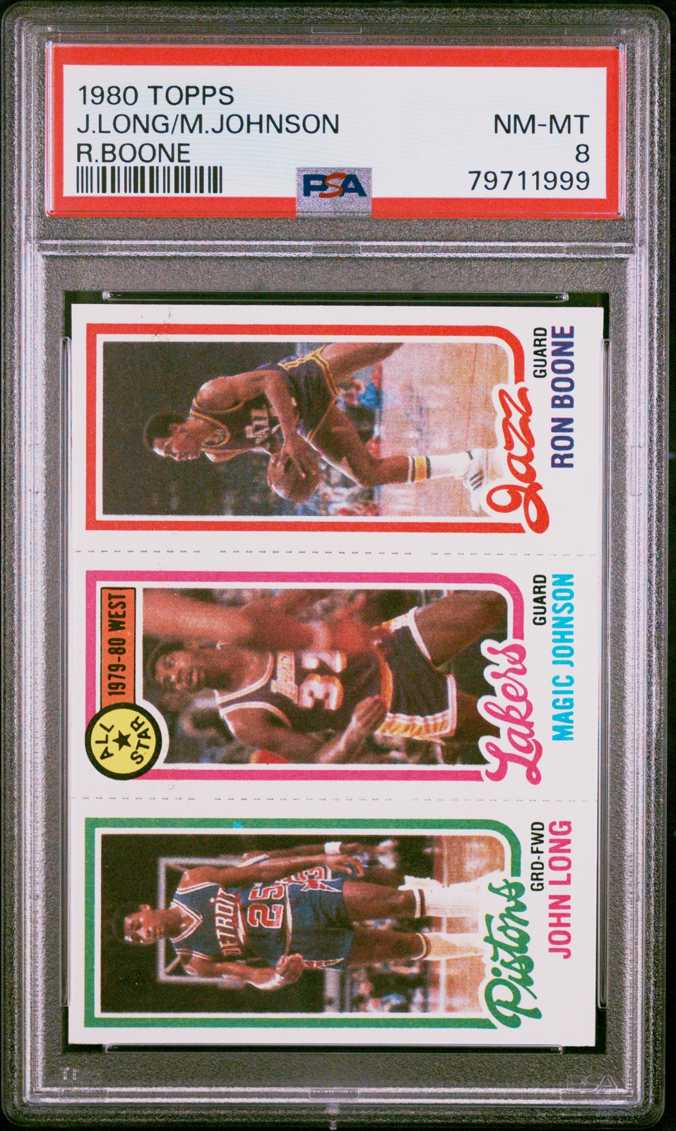1980 TOPPS JOHN LONG/MAGIC JOHNSON/RON BOONE PSA 8