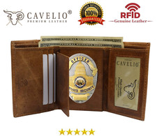 RFID Genuine Leather Trifold Badge Holder Wallet Police Badge Holder USA Series