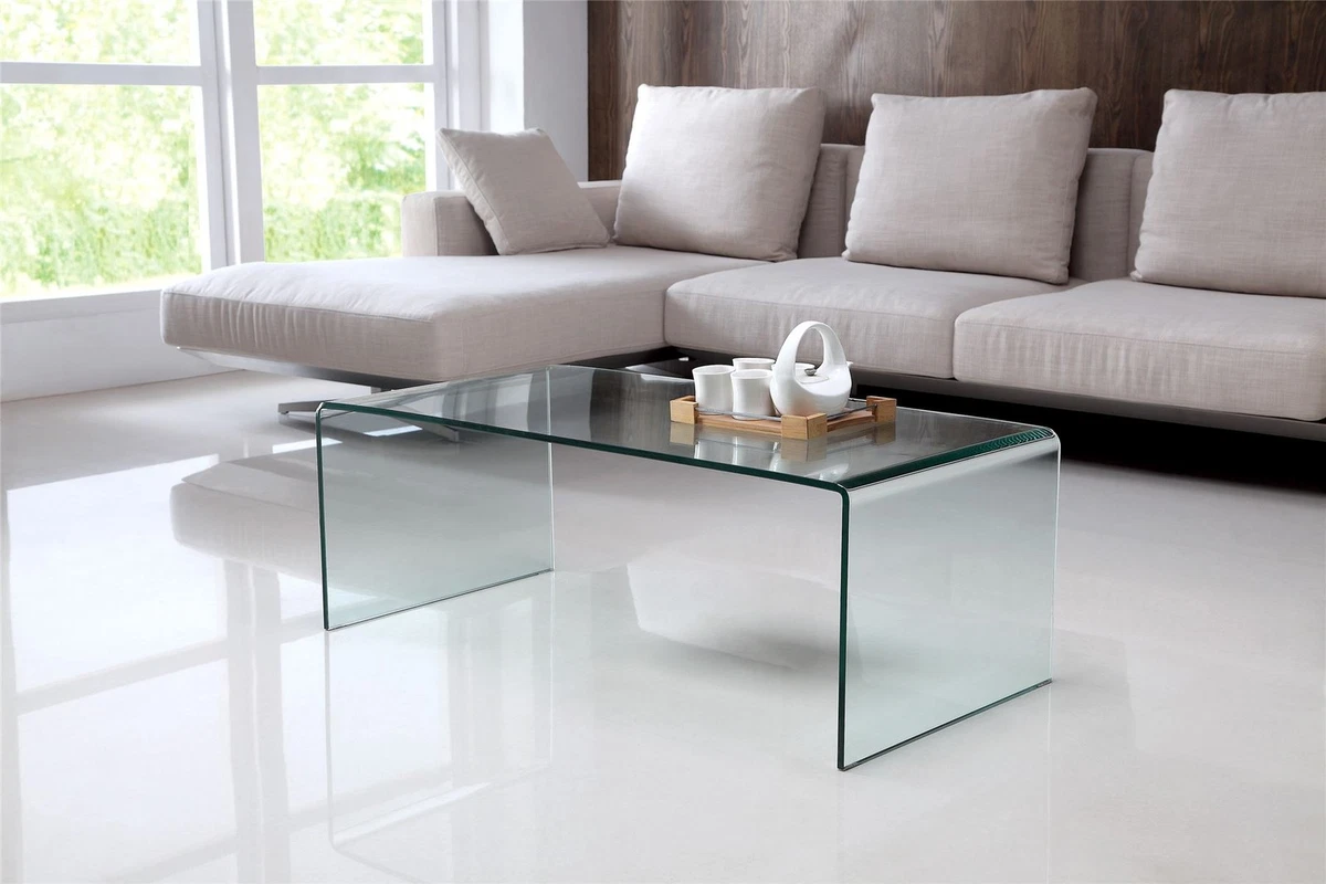 Nova Curved Clear Glass Coffee Table Modern Bent Glass Living