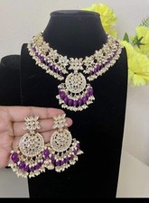 Indian Traditional Bollywood Style Ethnic Polki Pearl Kundan Choker Necklace Set
