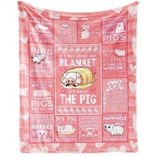 Pig Throw Blanket, 40"x50" Flannel Cute Pigs Themed Pink Throw Blankets, Soft...