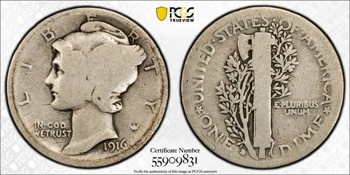 10c 1916-D Mercury Dime PCGS AG3 POPULAR KEY DATE *  AvenueCoin