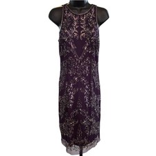 Adrianna Papell Beaded Sequin Shift Dress Sz 6 Amethyst Purple Whimsigoth