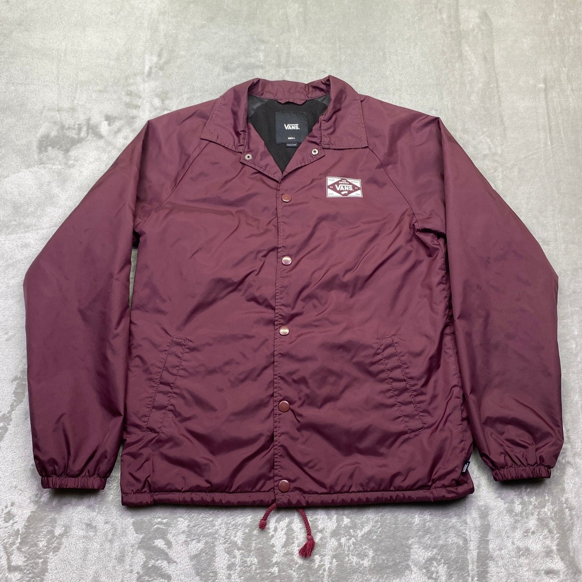 Vans Torrey Coaches Jacket Mens Small Burgundy Maroon Snap Front