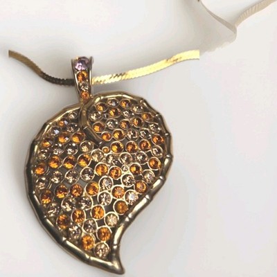 Vintage Halskette MONET signiert   - Anhänger Blatt Strass Bernstein Kristall