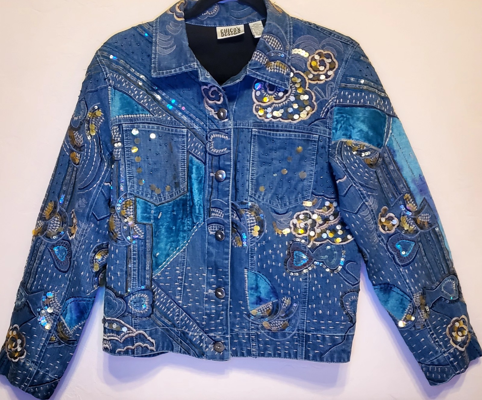 Chico's 0 Denim Jacket Cotton Patchwork Embroider… - image 1