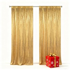 2 PCS 2x8 FT Gold Sequin Photography Backdrop Curtains For Wedding Parties