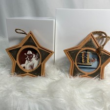 Set of 2 Star Photo Ornaments Nautical Man Cowboy Vintage Style Decor