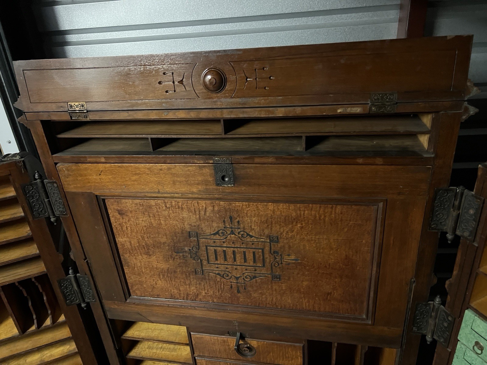 Antique 19th C. WOOTON DESK - STANDARD GRADE BURL WALNUT PATENT PAT